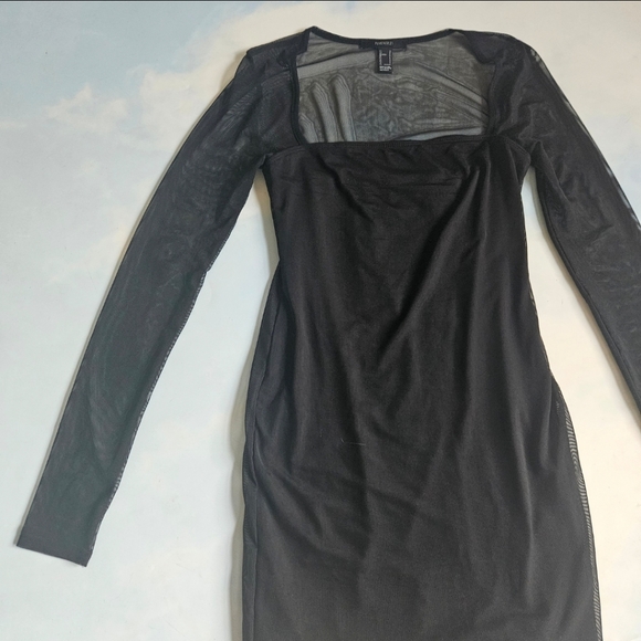 Sheer Black Long Sleeve Dress Mesh Bodycon Black Mini Dress LBD Cocktail Dress - Picture 4 of 13